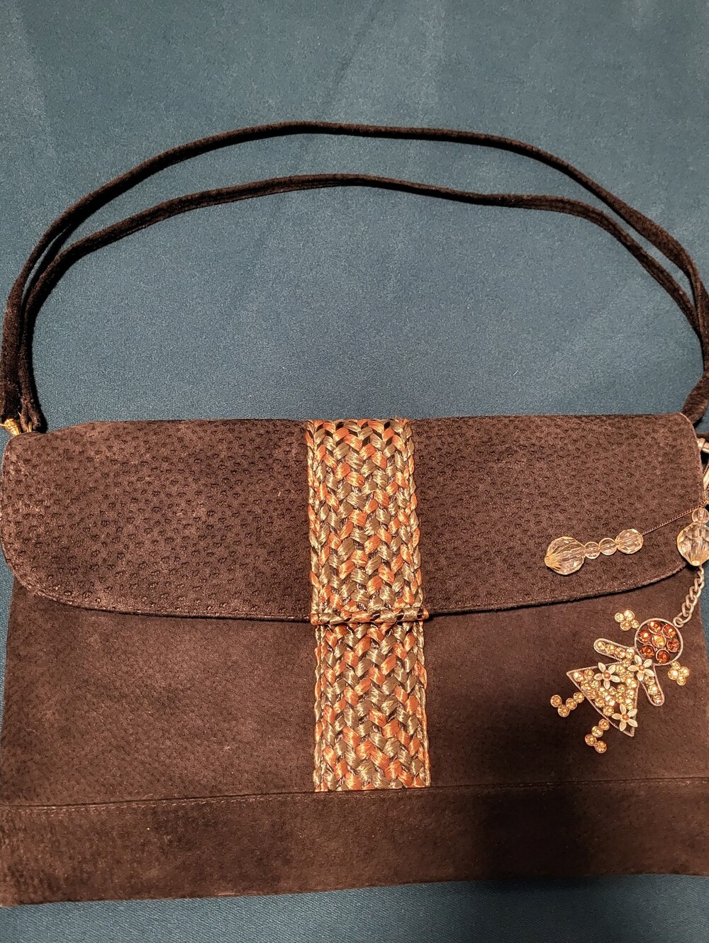 Women's Suede HamdBag with Braided Accent